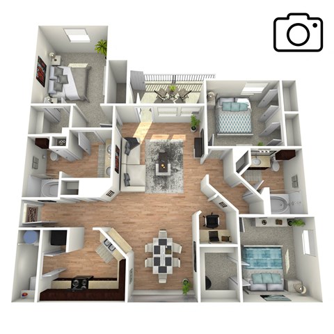 Floor plan for 3 beds, 2 baths, 1353 sqft